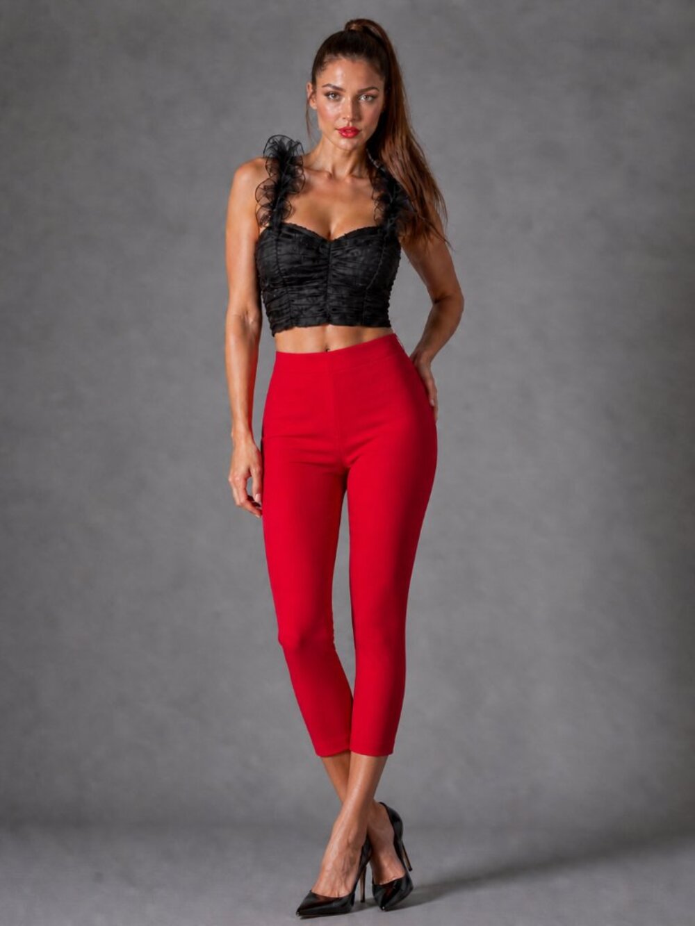 Black Ruffle Crop Top NWT